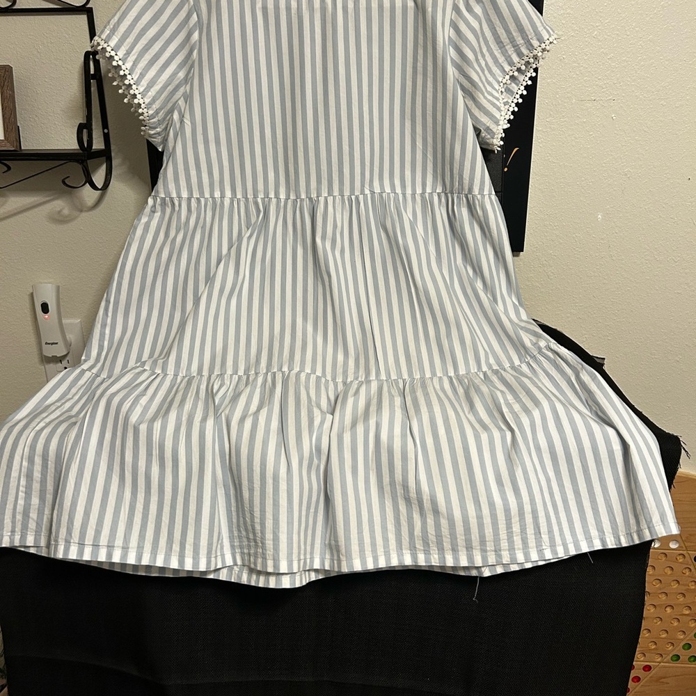 White and light blue casual dress cap sleeves